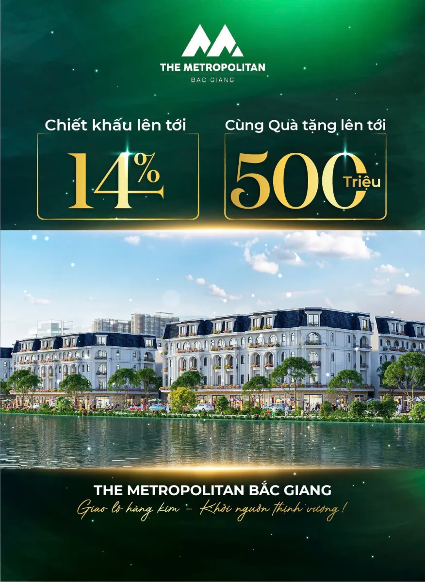 Hot, bán shophouse The Metropolitan Bắc Giang, 126m2, 4PN 5WC, 4 tầng 1 tum, giá tốt